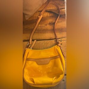 Dooney & Bourke Glossy Yellow and Tan Shoulder Bag